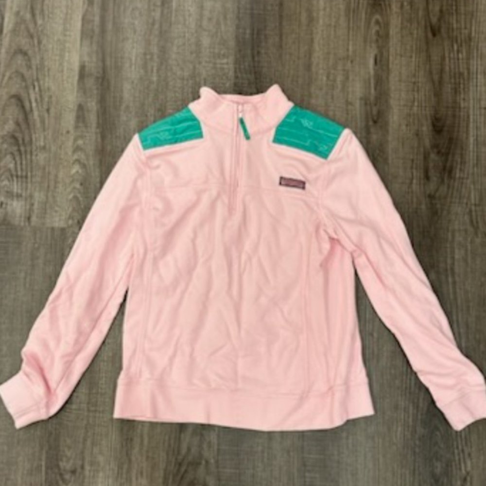 Vineyard Vines Light Pink and Green Embroidered Whale Shep Shirt Pullover